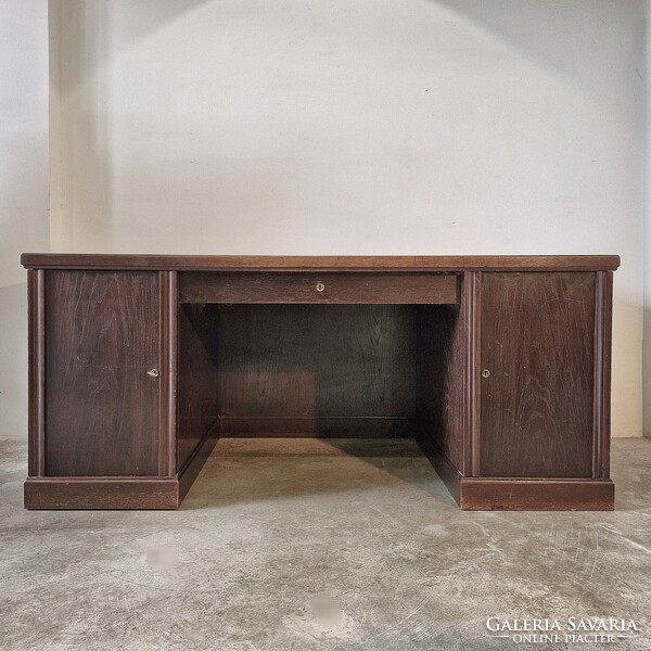 Eredeti jelzett, bécsi bauhaus íróasztal, tömör tölgy