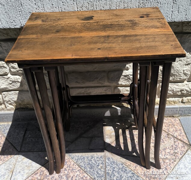 Antik Thonet tonett 3 részes Zsúr asztal, viràgtartó Posztamens szobor tartó konzol laptop Art Deco