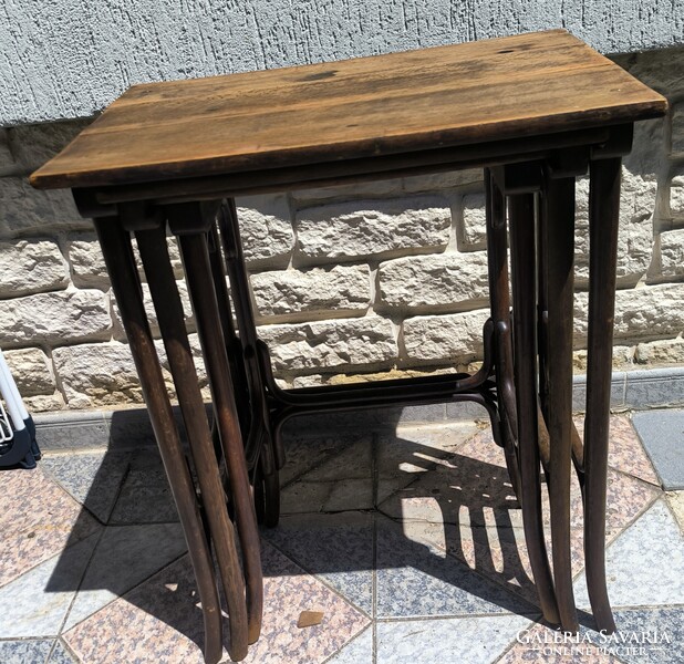Antik Thonet tonett 3 részes Zsúr asztal, viràgtartó Posztamens szobor tartó konzol laptop Art Deco