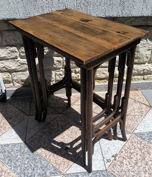 Antik Thonet tonett 3 részes Zsúr asztal, viràgtartó Posztamens szobor tartó konzol laptop Art Deco