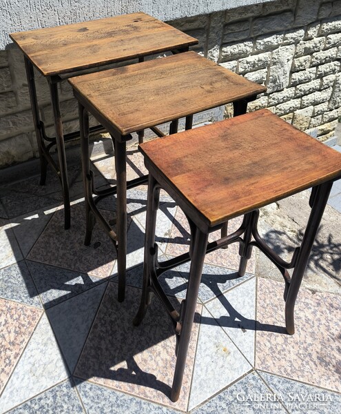 Antik Thonet tonett 3 részes Zsúr asztal, viràgtartó Posztamens szobor tartó konzol laptop Art Deco