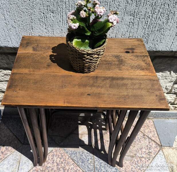Antik Thonet tonett 3 részes Zsúr asztal, viràgtartó Posztamens szobor tartó konzol laptop Art Deco