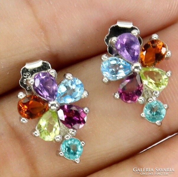 Valodi Kek Topaz Citrin Ametiszt Granat Peridot 925 Ezust Fülbevalò