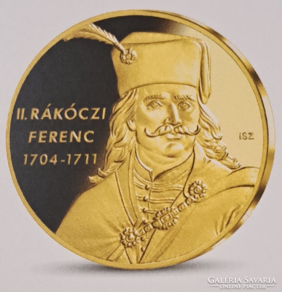 II. Ferenc Rákóczi commemorative medal covered with 24 carat gold; history of Hungary series