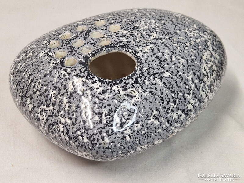Retro jelzett iparművészeti mázas kerámia ikebana váza hibátlan állapotban 20 cm. átmérőjű
