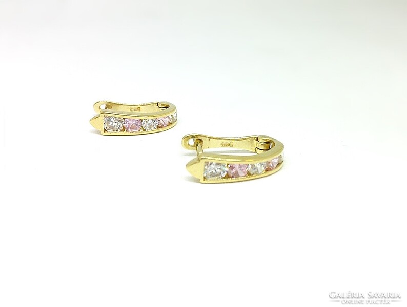 Rózsaszín-fehér köves arany  fülbevaló (ZAL-Au136003)