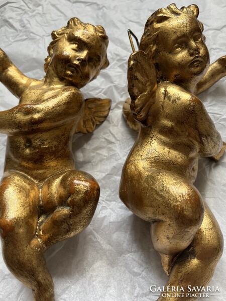 Antique gilded putto pair