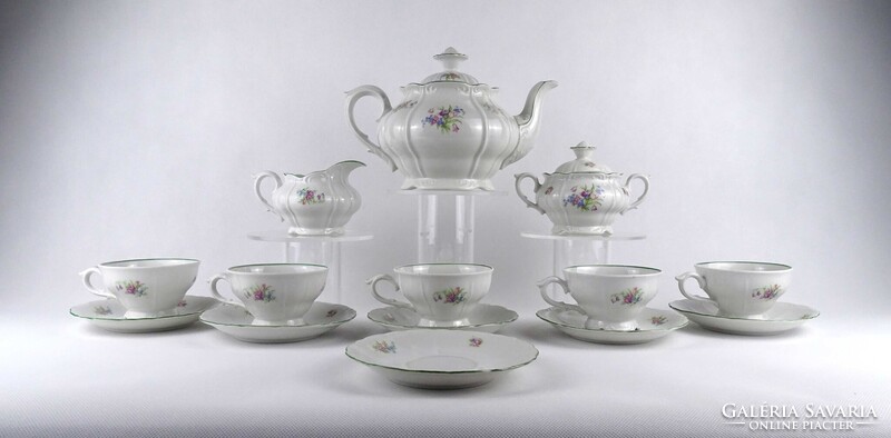 1V960 Altrohlauer 5 személyes virágmintás porcelán teáskészlet 14 darab