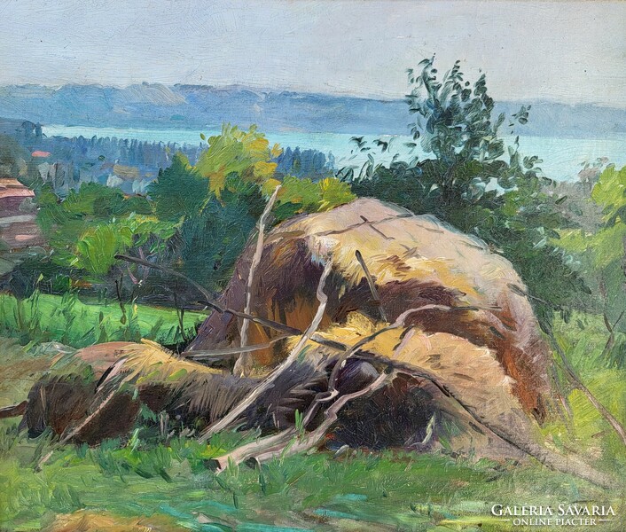 Gyertyáni Németh Gyula (1892 - 1946) Balatoni Táj c. festménye Eredeti Garanciával!!