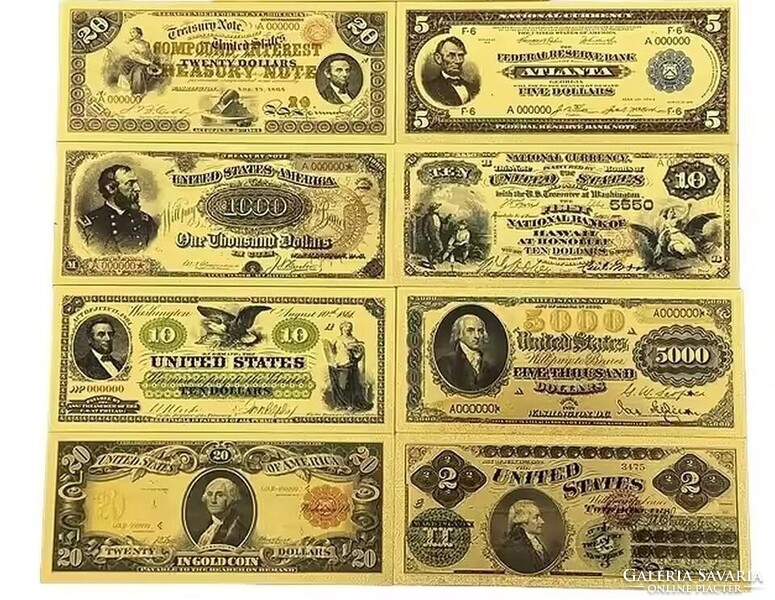 ÚJ! USA 1861-69 8 db 24kr. arannyal bevont plasztik bankjegy.