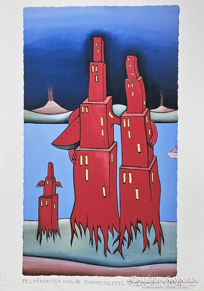 Ef Zámbó István - Felhőkarcoló család dinnyeszelettel 42 x 30 cm ...