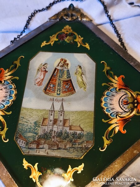 Antik Máriagyűdi kegykép, fém díszes keretben.  31.