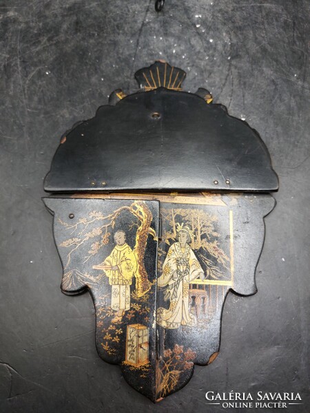 Antik japán chinoiserie összecsukható lakk fali polc kézzel festett,15x23cm.3855b