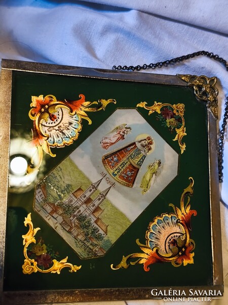 Antik Máriagyűdi kegykép, fém díszes keretben.  30