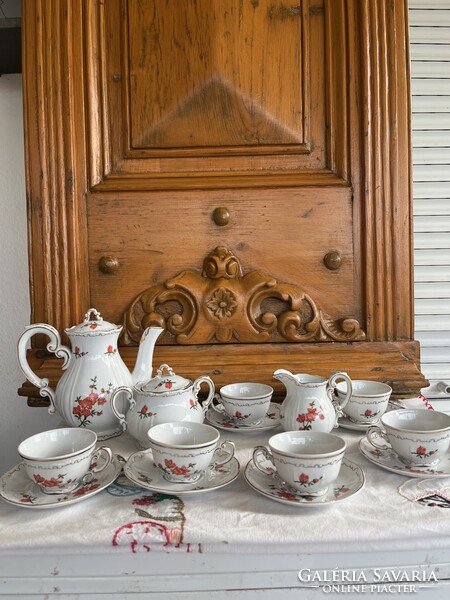 Zsolnay porcelán barack virágmintás komplett 6 személyes kávés  készlet.
