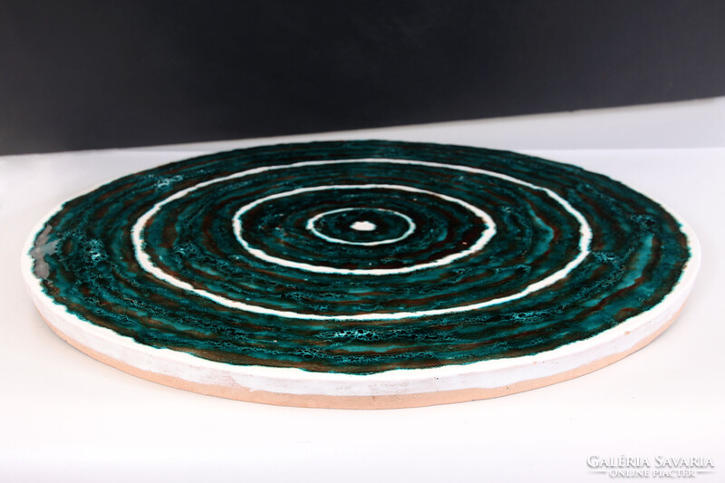 1970. Iparművészeti Vállalat Háromlábú Asztalka Mázas Kerámia Lappal 55x52x52cm | Magyar Asztal