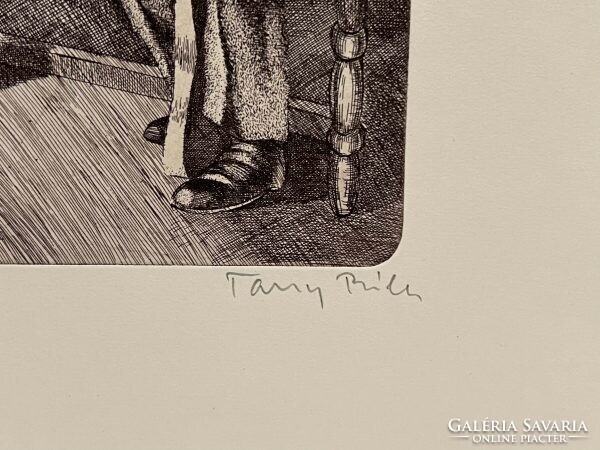 Tassy Béla (1942- ) Bíróság előtt - részletgazdag szocreál grafikai munka /számlát adunk/