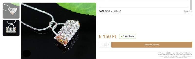 18 KT.-S FEHÉR ARANNYAL GALVANIZÁLT SWAROVSKI KRISTÁLY KÖVES CSODARAGYOGÓ RETIKÜL MEDÁLOS NYAKLÁNC.