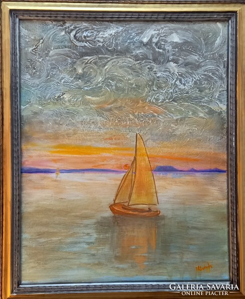 Prima díjas művésztől Balatoni fantázia. 50x40 cm, vászonkép, tanúsítvánnyal Károlyfi Zsófia (1952-)