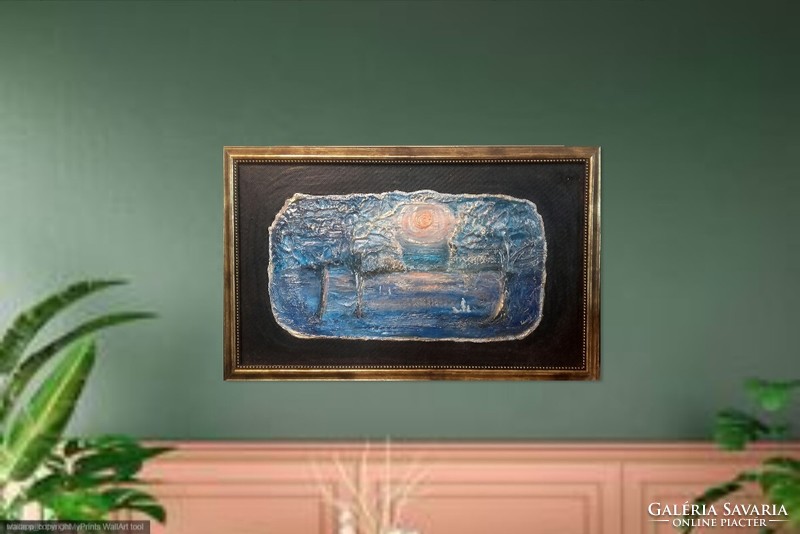 Holdfényes séta  Prima díjas művész zománcképe, tanúsítvánnyal. 55x35cm. Károlyfi Zsófia (1952)