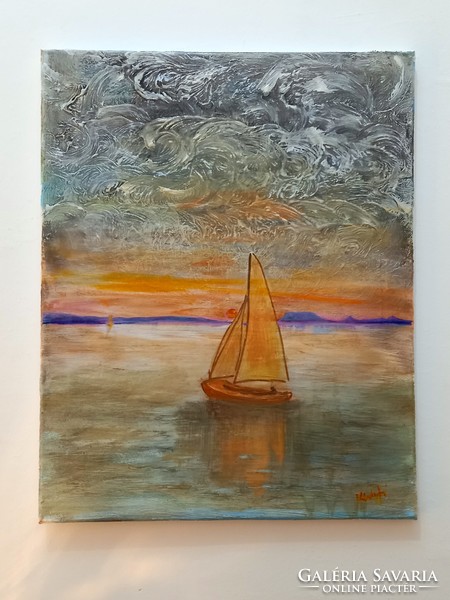 Prima díjas művésztől Balatoni fantázia. 50x40 cm, vászonkép, tanúsítvánnyal Károlyfi Zsófia (1952-)