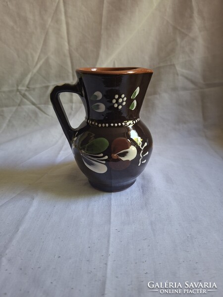 Sárospataki kerámia edény, füles kancsó 13 cm. Hibátlan. Jelzett.