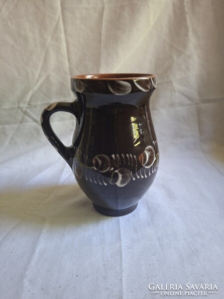 Sárospataki kerámia edény, füles köcsög 15 cm. Hibátlan. Jelzett.