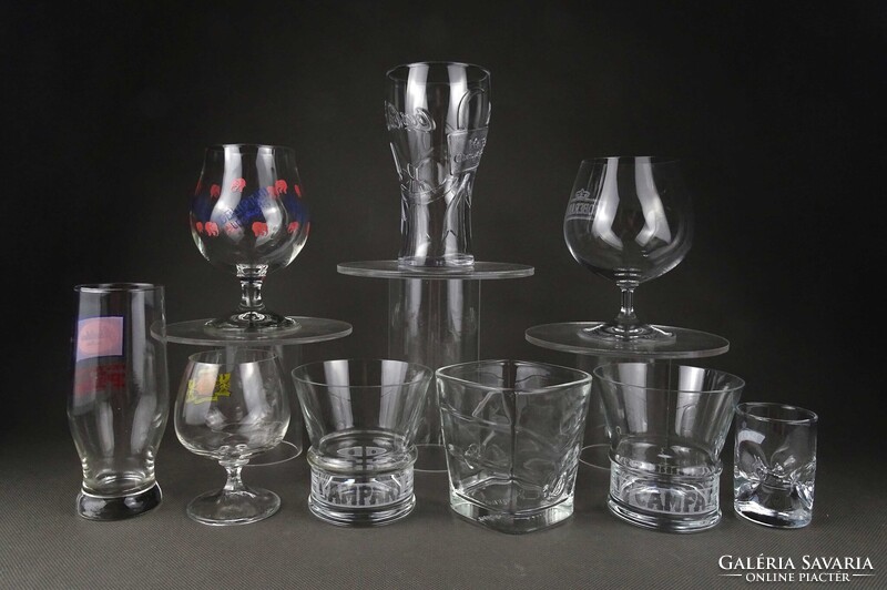 1W858 Feliratos, márkás pohár csomag COCA-COLA, BOLS, CAMPARI, BALLANTINES, stb. 9 darab