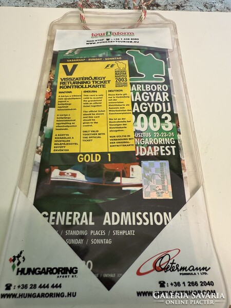 Forma-1 2003 Magyar Nagydíj Gold 1 Belépő Pass Ritka A172