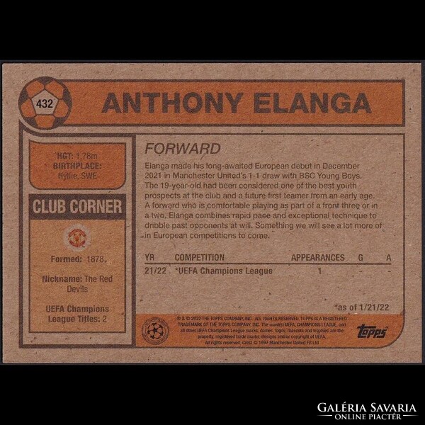 Topps UCL Living Set #432 Anthony Elanga (RC) Rookie Card - Manchester United