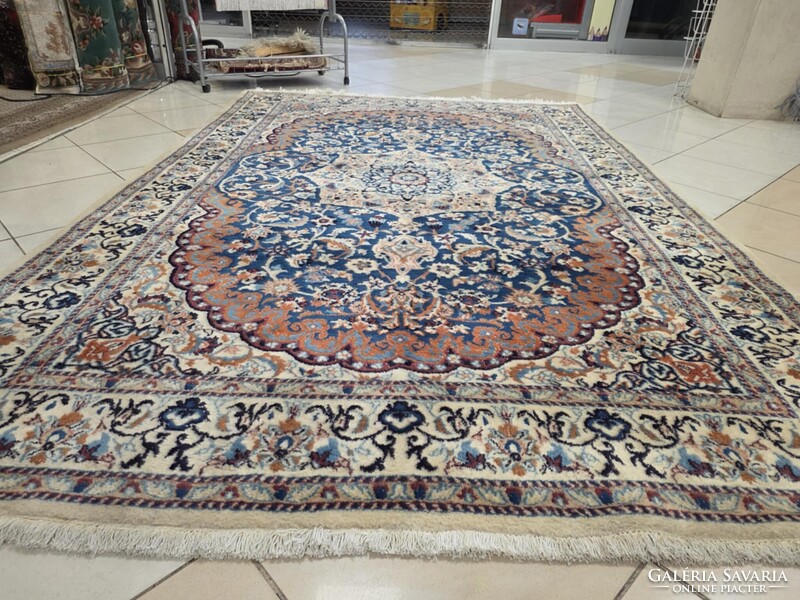 Különleges egyedi színvilágú selyemkontúros iráni nain 200x295 kézi  gyapjú perzsa szőnyeg FZ70