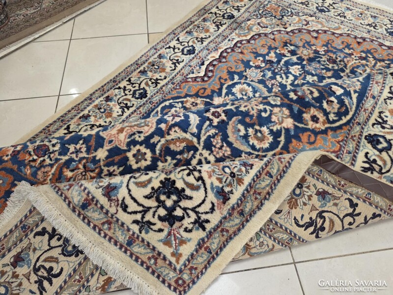 Különleges egyedi színvilágú selyemkontúros iráni nain 200x295 kézi  gyapjú perzsa szőnyeg FZ70