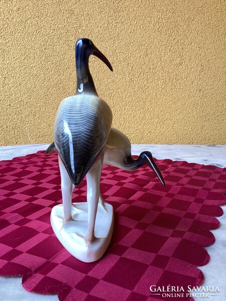 Hollóházi porcelán kézi festésű ibisz madár pár 18 cm.