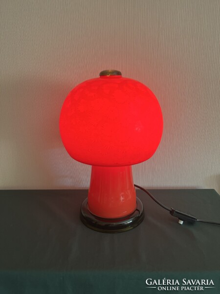 Space age Karin Korn gomba alakú piros üveg lámpa VEB Görlitz (E0013)