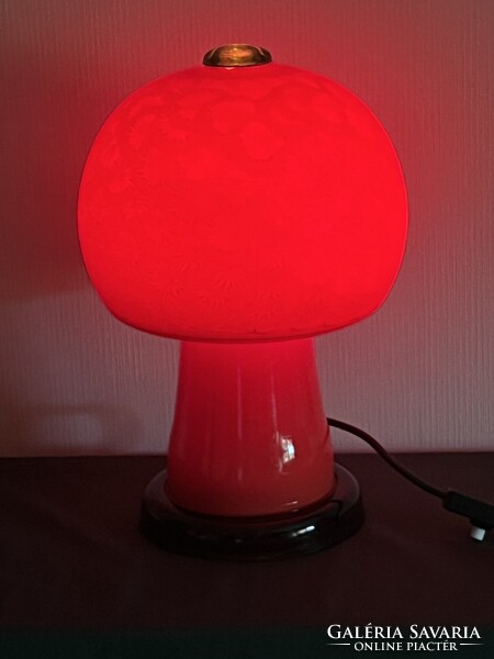 Space age Karin Korn gomba alakú piros üveg lámpa VEB Görlitz (E0013)