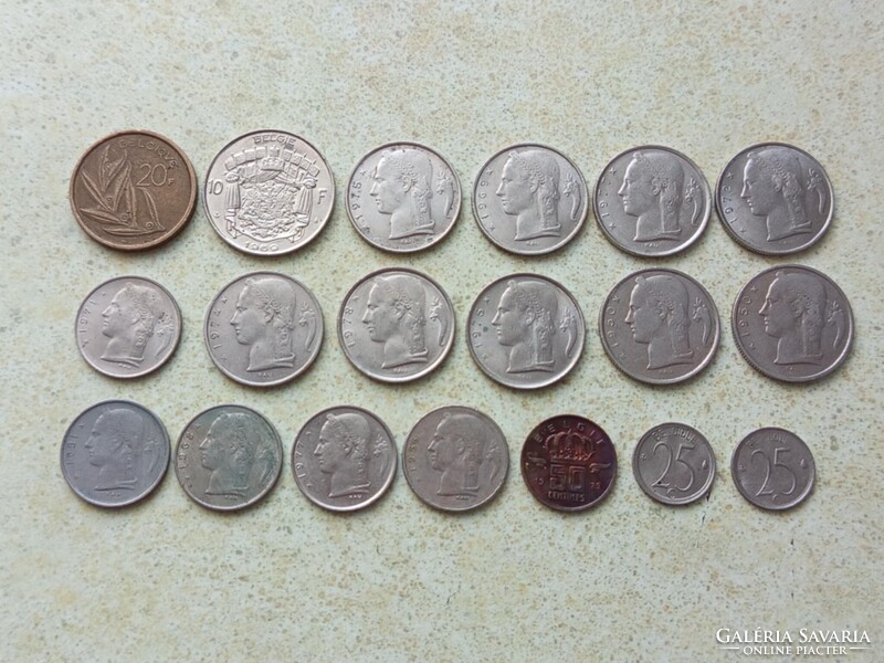 Belgium 19 db Különböző érme 25,50 Centimes 1,5,10,20 Francs 1950-1982 Flamand és Francia