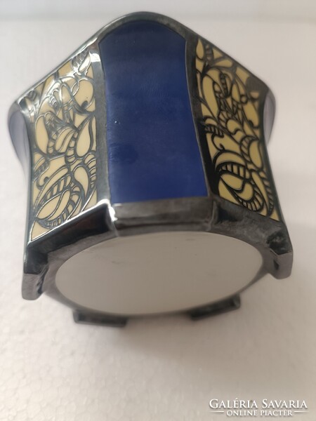 Antik Bécsi szecesszió ezűst overlay porcelán cukordoboz bonbonier