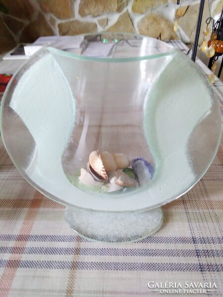 Asztali üveg dísz váza kagyló díszítés. Nagy méretű.