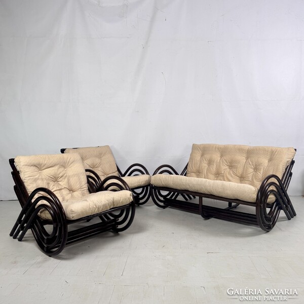 Retro francia rattan ülőgarnitúra 1970