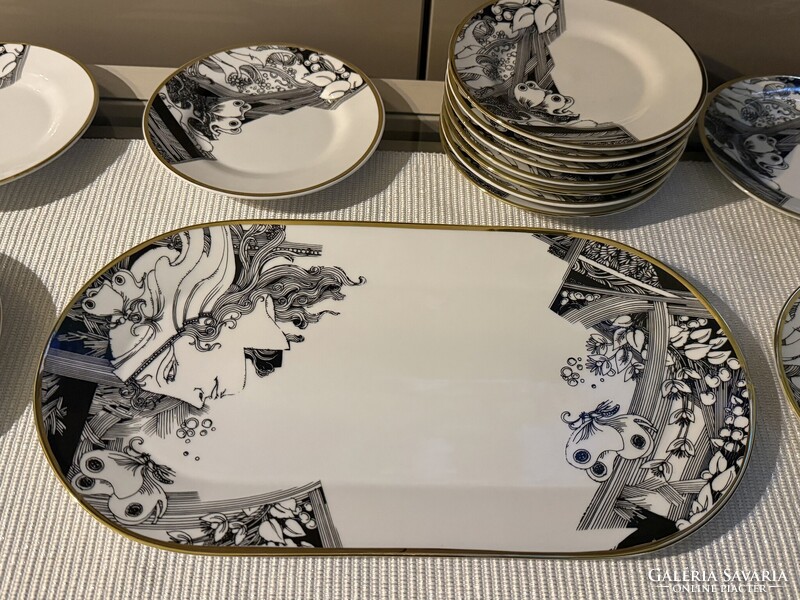 Hollóházi porcelán Szász Endre süteményes/szendvicses készlet