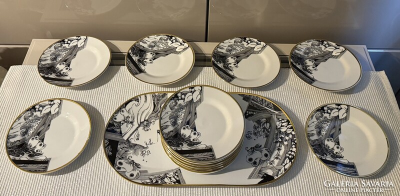 Hollóházi porcelán Szász Endre süteményes/szendvicses készlet