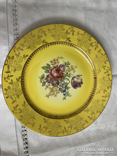 Gyönyörű Csehszlovák virágos dúsan aranyozott dísz tányér