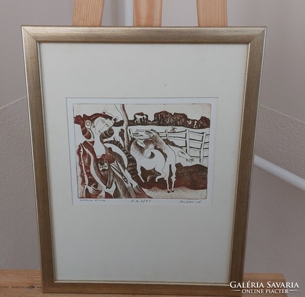 (K) Burai István rézkarc művészpéldány  34x44 cm kerettel.