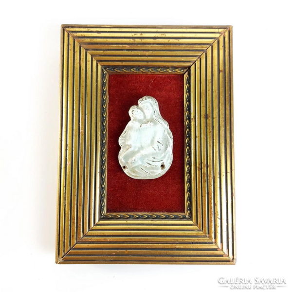 19. századi antik Madonna dombormű aranyozott faragott fakeretben