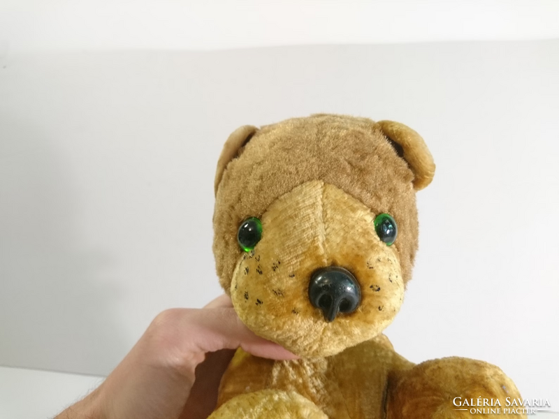 Vintage plüss oroszlán zöld üvegszemekkel kb. az 1960-as évekből