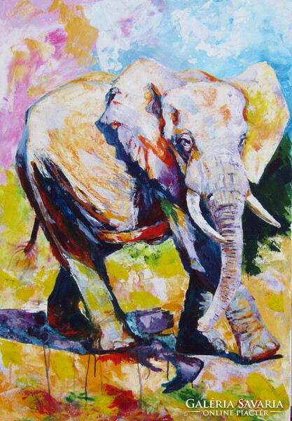 Walking majestic elephant II - acrylic painting / Sétáló fenséges elefánt II - akril festmény