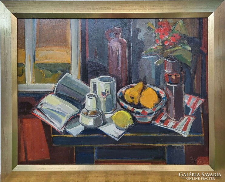 Baticz Levente (1941 - ) Csendélet c. Képcsarnokos olajfestménye EREDETI GARANCIÁVAL !