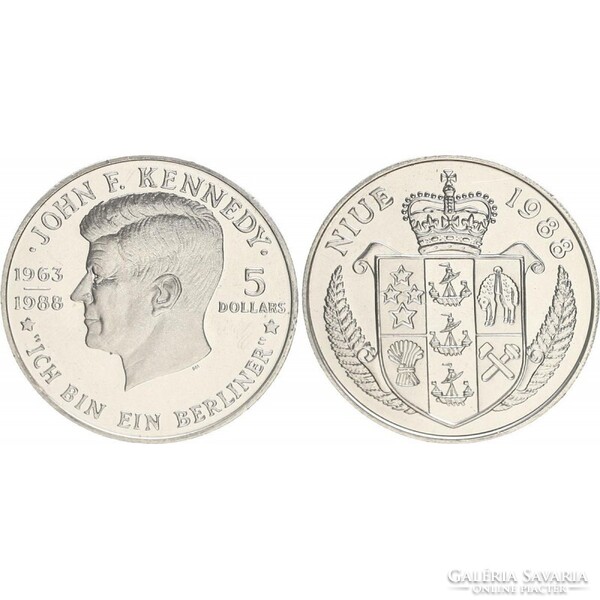 Niue,5 dollars 1988 - Kennedy Ich bin ein Berliner aUNC+ nikkel