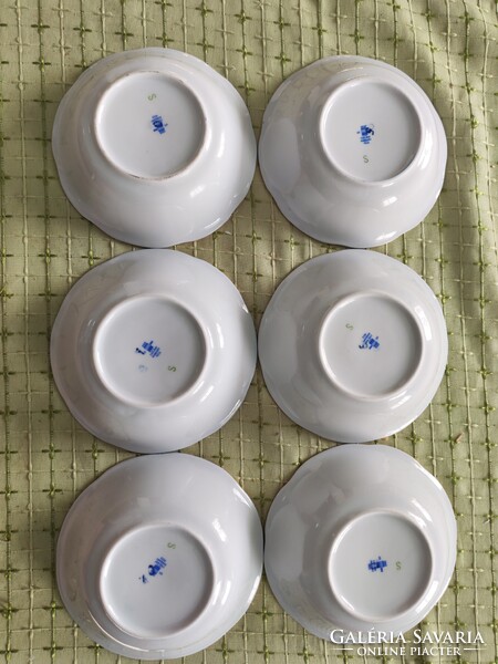 Zsolnay porcelán Pompadour 3-as kompotos készlet 6 személyes vitrinben tartot Vanneki.t kèszlet