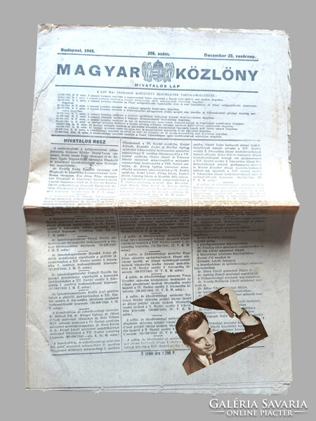 1945 december 23  /  MAGYAR KÖZLÖNY  /  Újság - Magyar /   Ssz.:  29936